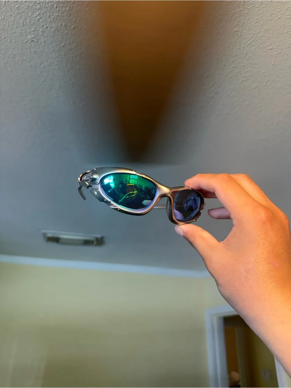 Silver Sunglasses with Green Mirrored Lenses Oakley